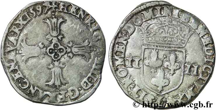 HENRY IV Quart d écu, croix feuillue de face 1597 Bayonne VF