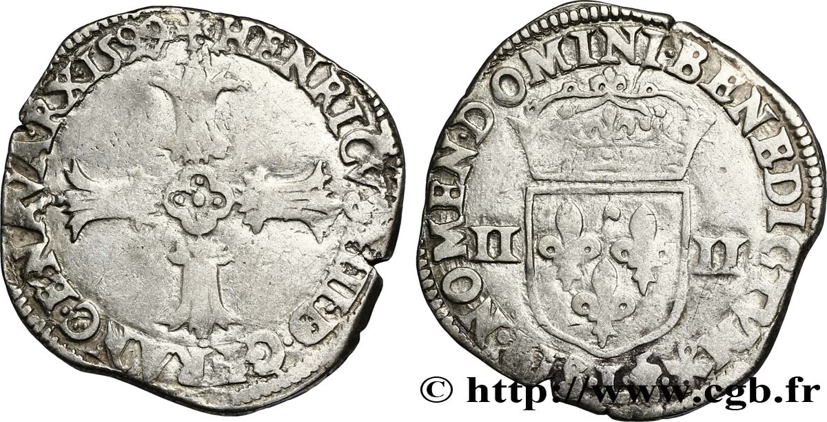 HENRY IV Quart d&nbsp;écu, croix feuillue de face 1599 Bayonne VF