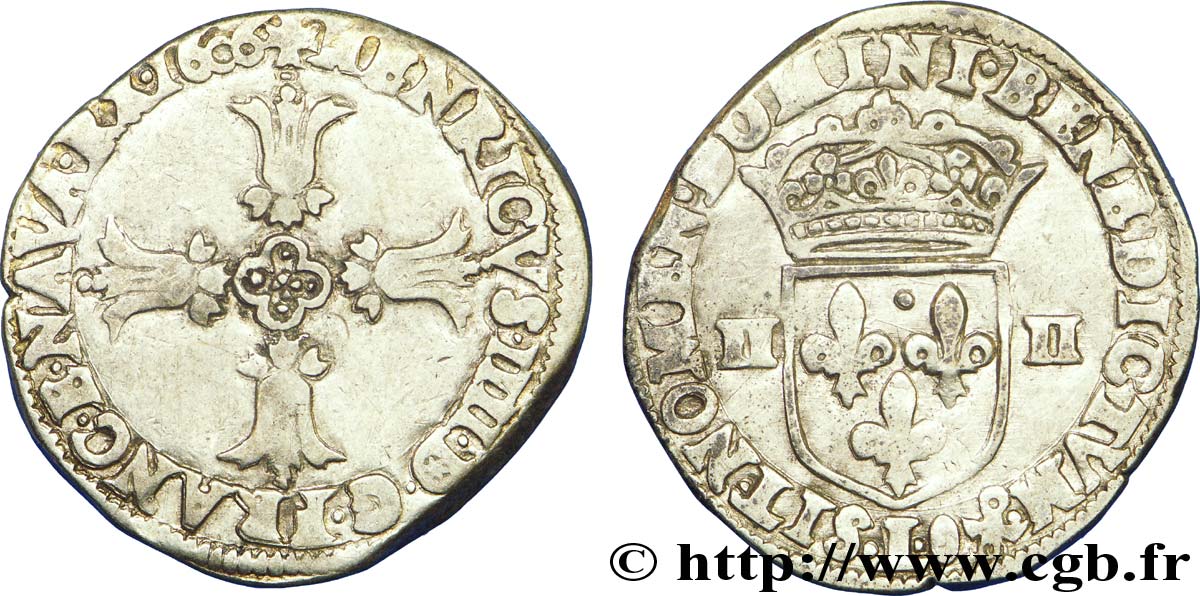 HENRI IV LE GRAND Quart d&nbsp;écu, croix feuillue de face 1606 Bayonne TTB