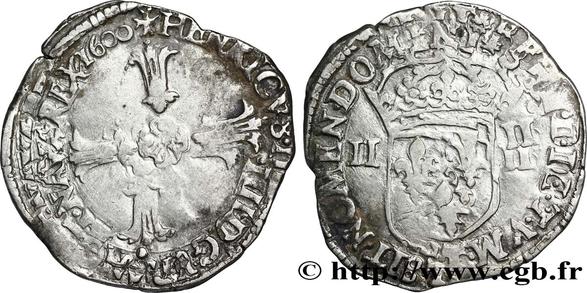 HENRI IV LE GRAND Quart d écu, croix feuillue de face 1600 Nantes TTB