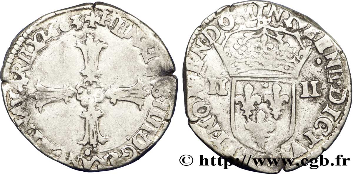 HENRY IV Quart d&nbsp;écu, croix feuillue de face 1603 Nantes q.BB