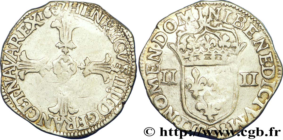 HENRI IV LE GRAND Quart d écu, croix feuillue de face 1607 Rennes TTB
