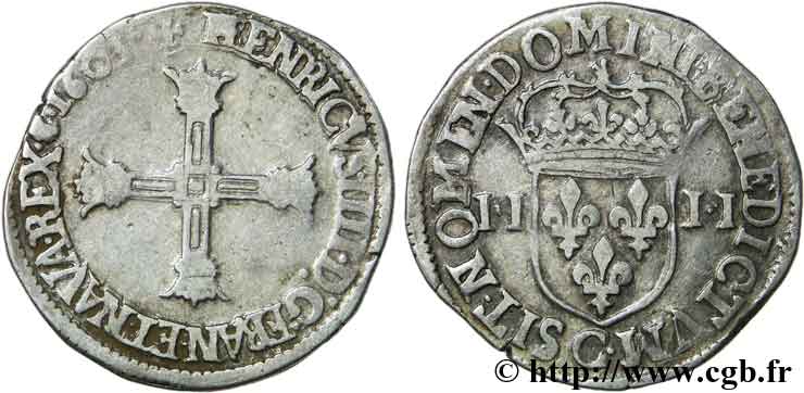 HENRI IV LE GRAND Quart d&nbsp;écu, croix batonnée et couronnée de face 1603 Saint-Lô TTB