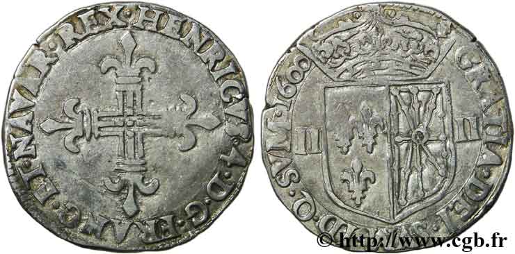 HENRY IV Quart d écu de Navarre 1600 Saint-Palais XF