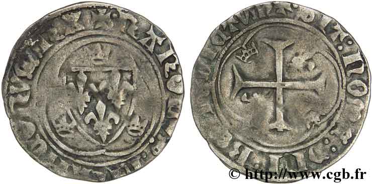 CHARLES VII LE VICTORIEUX Blanc à la couronne n.d. Angers TB+