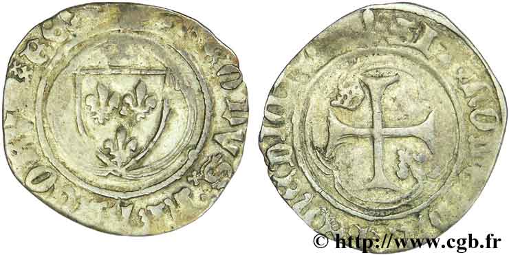 CHARLES VII LE VICTORIEUX Petit blanc à la couronne n.d. Angers TB+