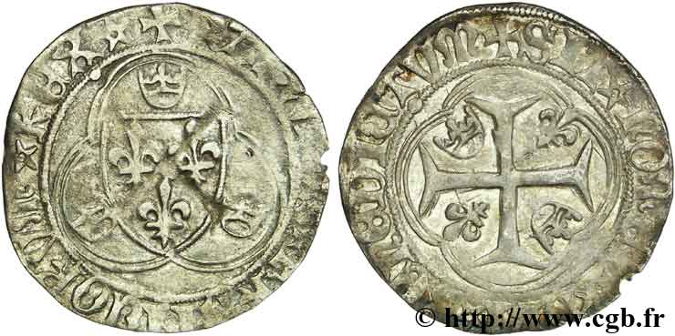 CHARLES VII LE VICTORIEUX Blanc à la couronne n.d. Saint-Lô TTB