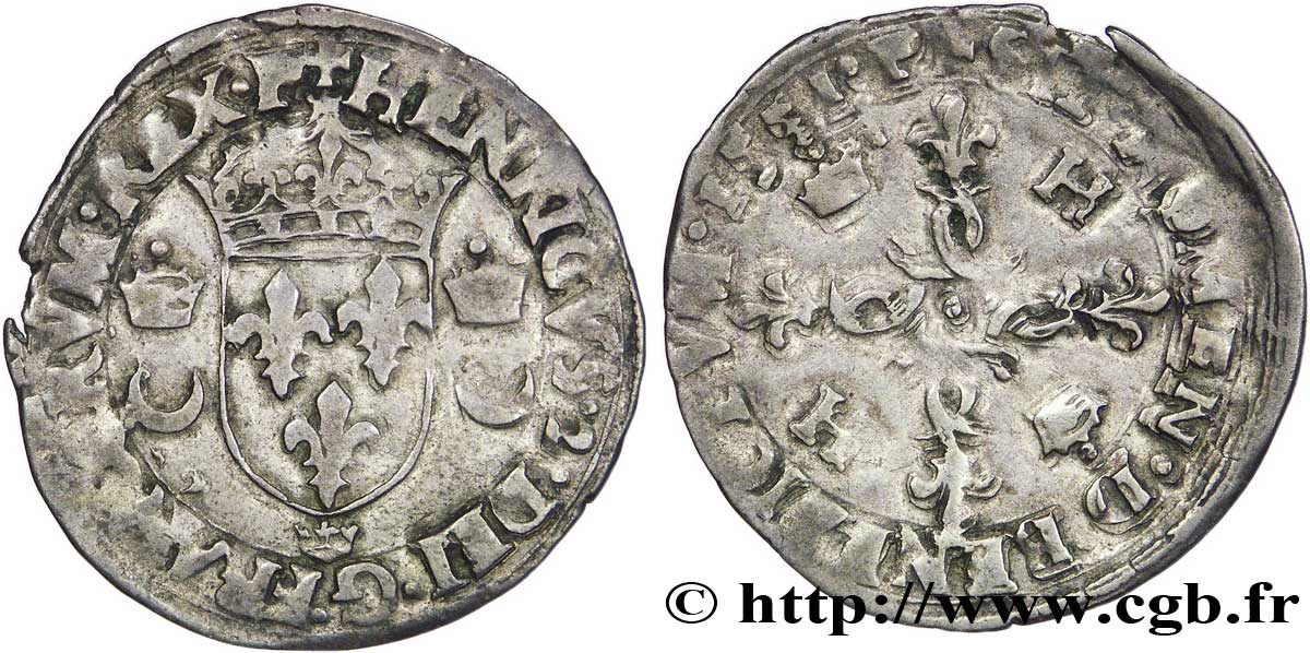 HENRI II Douzain aux croissants 1551 Crémieu TB+