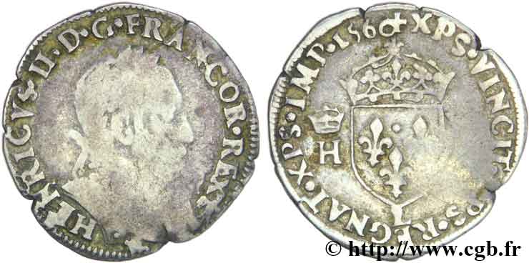 FRANÇOIS II. MONNAYAGE AU NOM D&nbsp;HENRI II Demi-teston au buste lauré, 2e type 1560 Bayonne TB