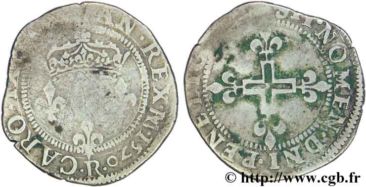 CHARLES IX Double sol parisis, 1er type 1570 Saint-André de Villeneuve-lès-Avignon TB/TB+
