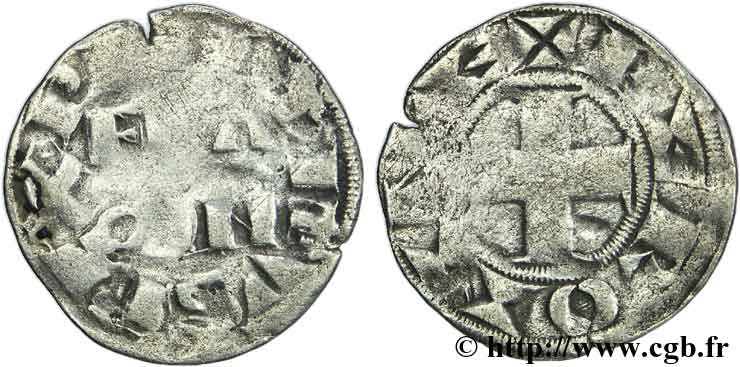 PHILIPPE II DIT  PHILIPPE AUGUSTE  Denier parisis n.d. Péronne TB