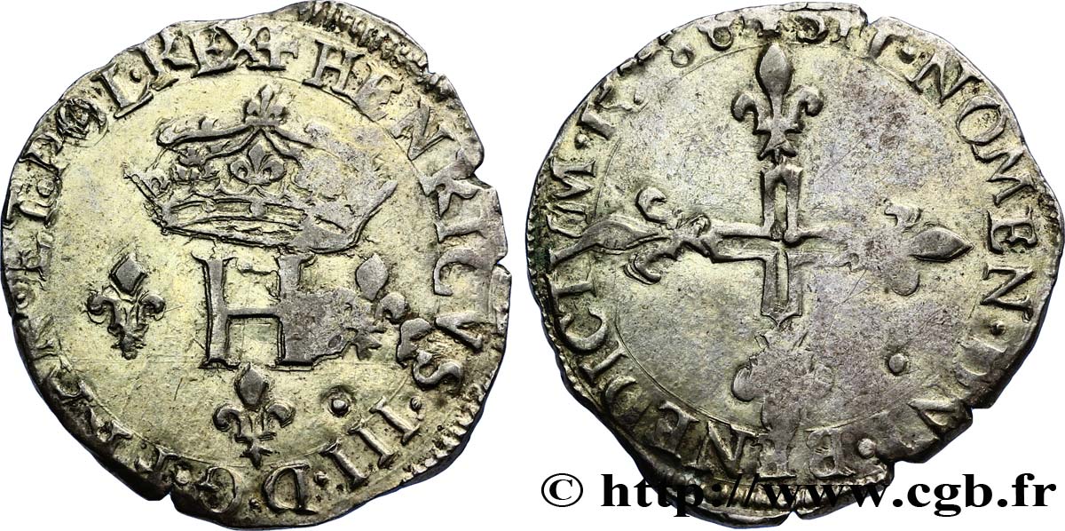 HENRI III Double sol parisis, 2e type 1578 Limoges TTB