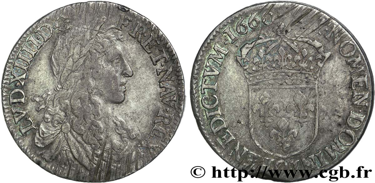 LOUIS XIV  THE SUN KING  Demi-écu, portrait apollinien 1660 Rennes BC+