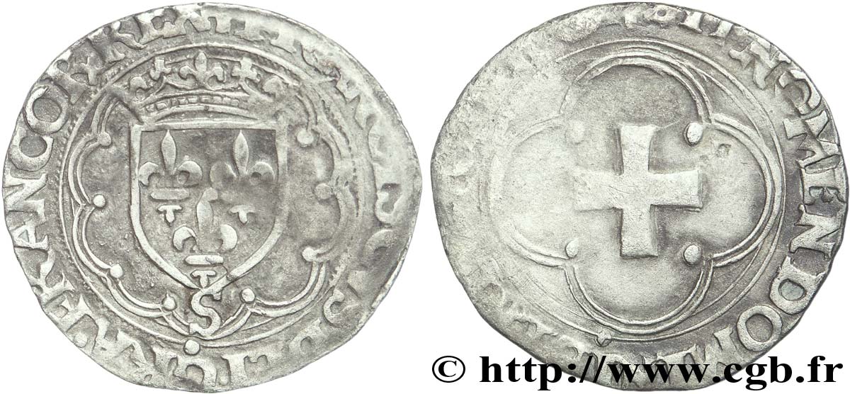 FRANÇOIS IER LE RESTAURATEUR DES LETTRES Douzain à la croisette, 1er type n.d. Troyes TTB