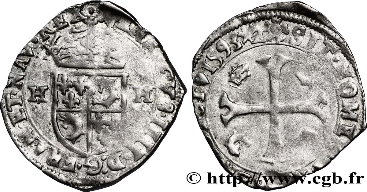 HENRI IV LE GRAND Douzain du Dauphiné aux deux H, 2e type 1593 Grenoble TB+