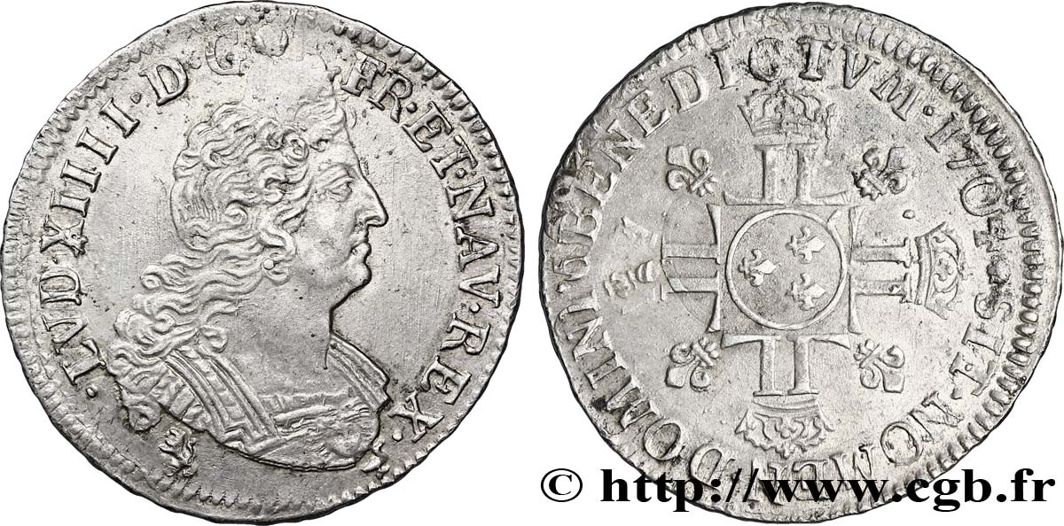 LOUIS XIV LE GRAND OU LE ROI SOLEIL Demi-écu aux huit L 1704 Rennes TTB