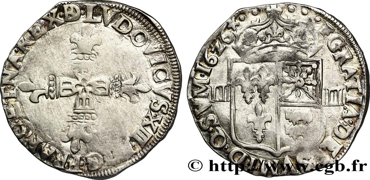 LOUIS XIII  Quart d&nbsp;écu de Béarn 1626 Morlaàs XF/AU