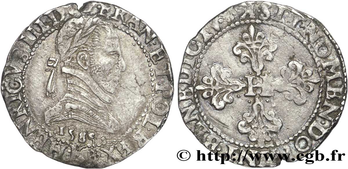 HENRI III Franc au col plat 1585 Bordeaux TB+