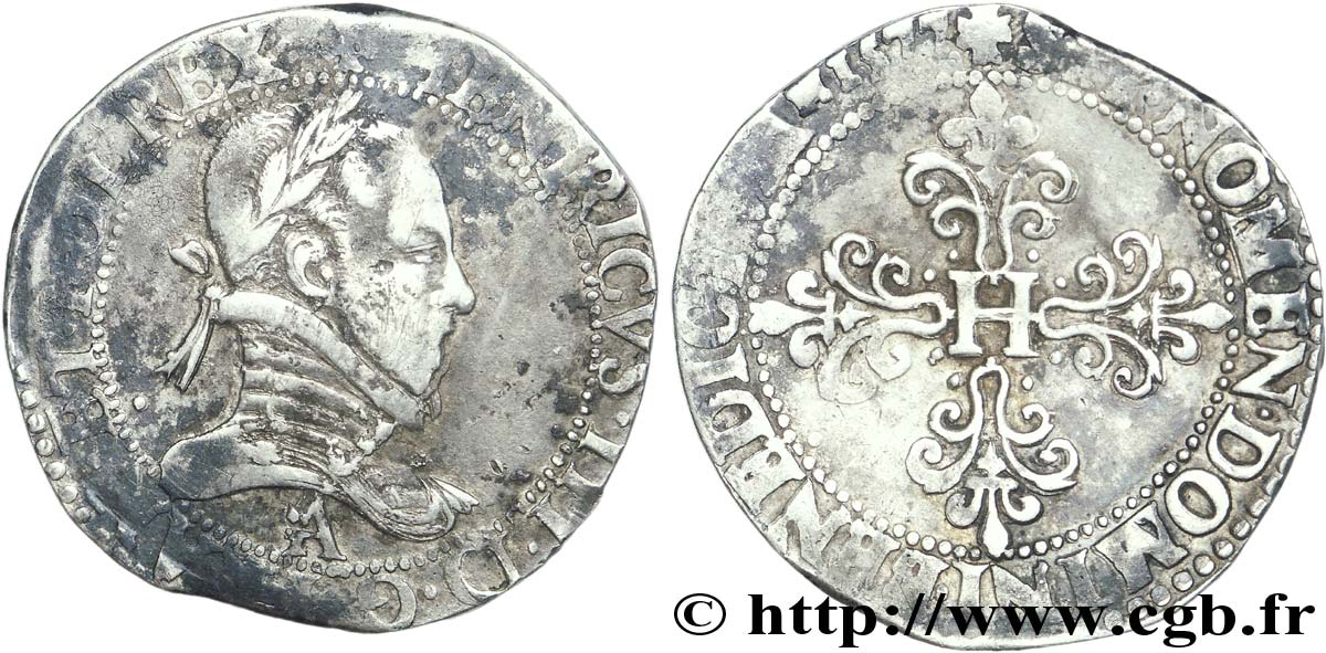 HENRI III Franc au col plat 1577 Paris TB+