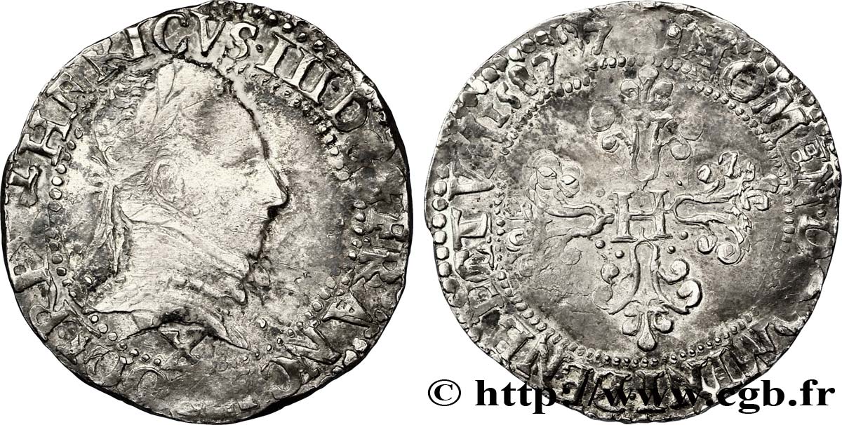 HENRY III Demi-franc au col plat 1587 Amiens VF