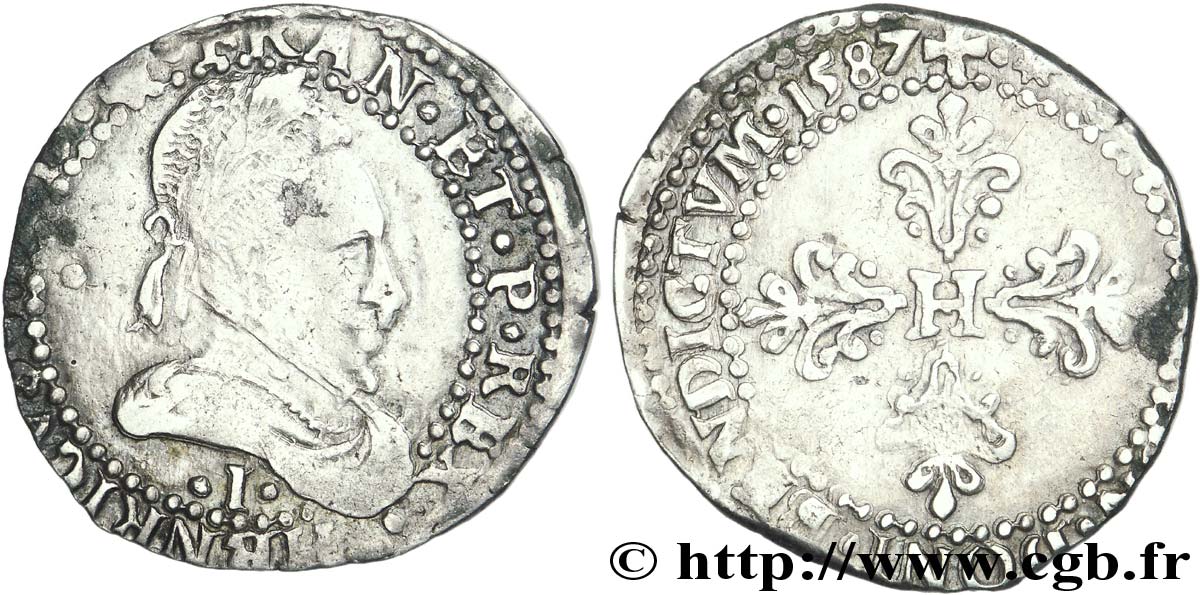 HENRI III Demi-franc au col plat 1587 Limoges TB+