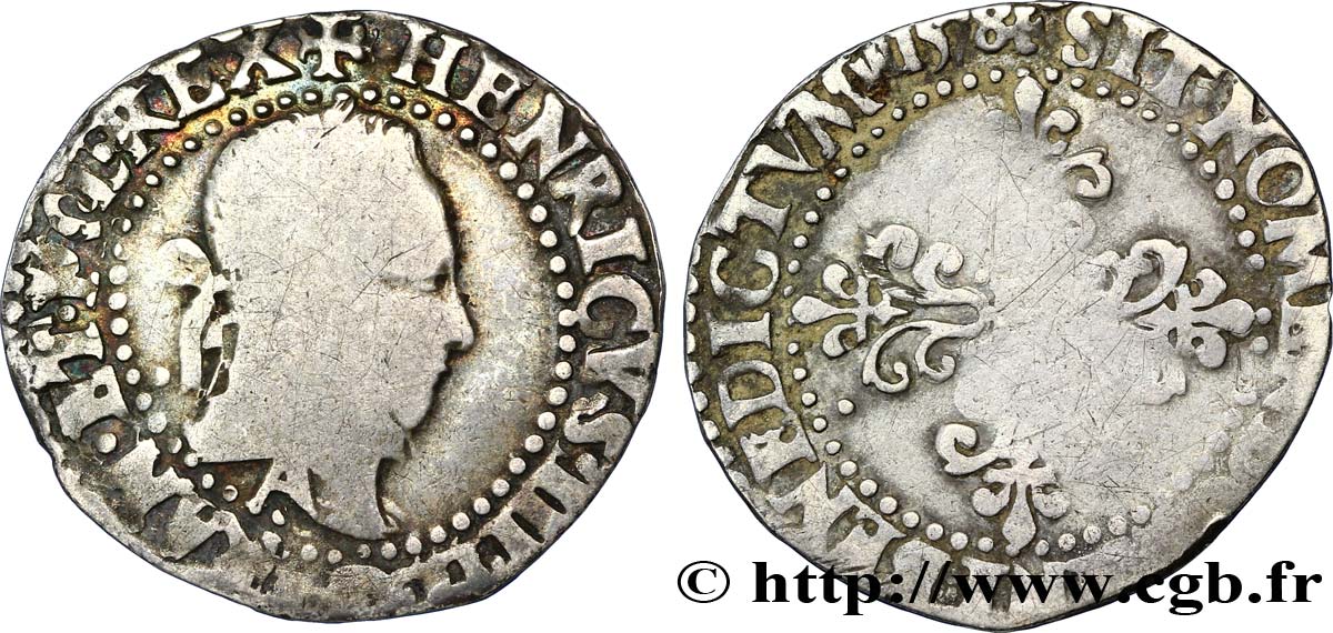 HENRI III Quart de franc au col plat 1578 Paris TB