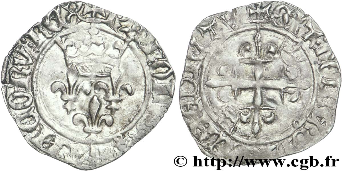 DAUPHIN CHARLES, RÉGENT - MONNAYAGE AU NOM DE CHARLES VI Gros dit  florette  n.d. Poitiers TTB