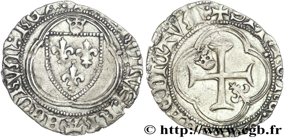 CHARLES VII LE VICTORIEUX Petit blanc à la couronne n.d. Montpellier TTB+