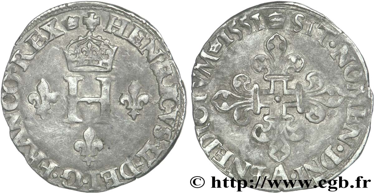 HENRI II Gros de trois blancs ou demi-gros de Nesle 1551 Paris TTB