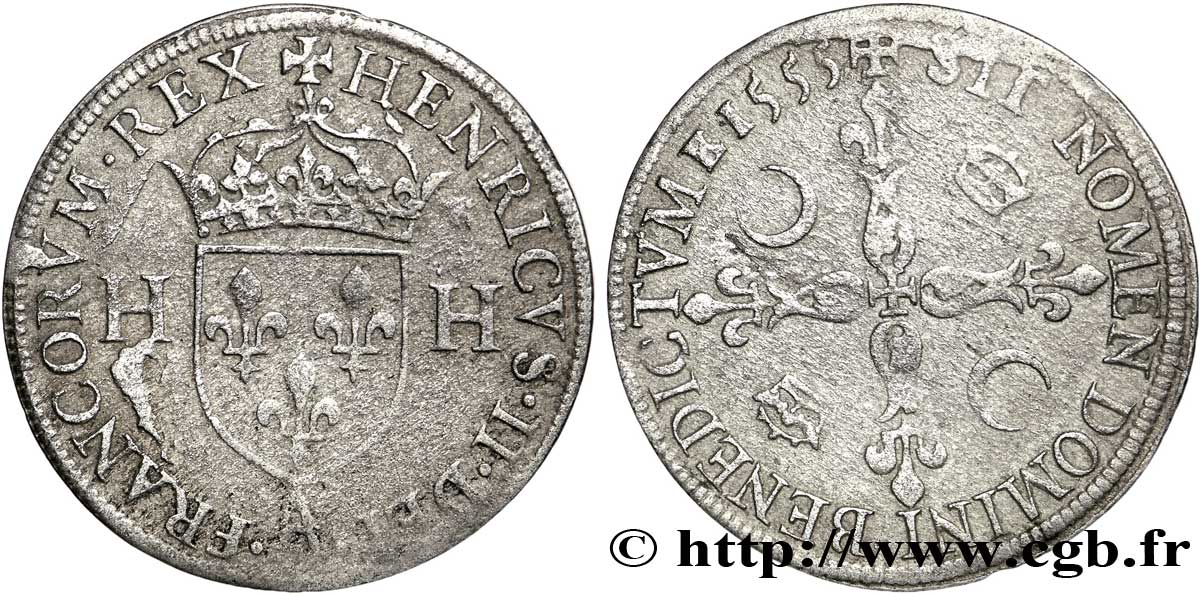 HENRI II Douzain aux deux H 1555 Paris TB+