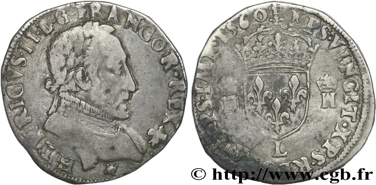 FRANCIS II. COINAGE AT THE NAME OF HENRY II Teston au buste lauré, 2e type 1560 Bayonne BC+/MBC+