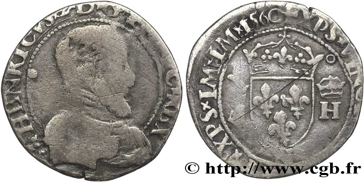 FRANCIS II. COINAGE AT THE NAME OF HENRY II Demi-teston à la tête nue, 6e type 1560 Montpellier S