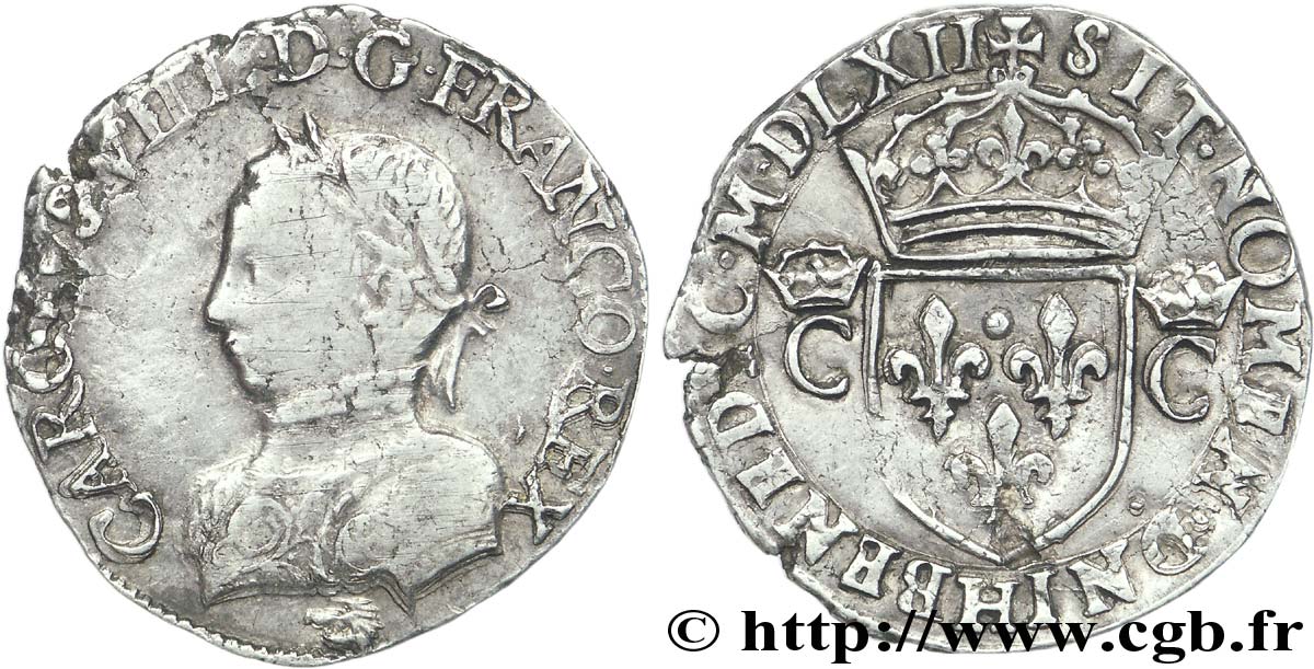 CHARLES IX Demi-teston, 2e type 1562 La Rochelle TTB/TTB+