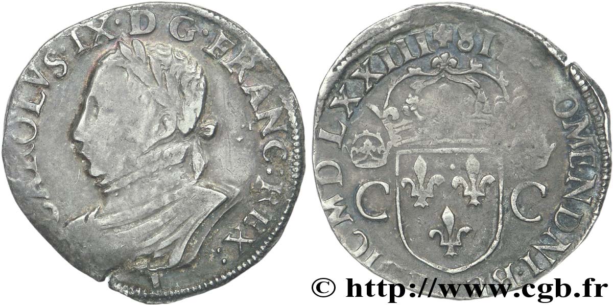 CHARLES IX Teston, 10e type 1573 Nantes TTB