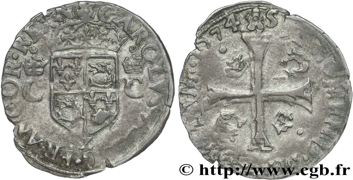 CHARLES IX Douzain du Dauphiné aux deux C couronnés 1574 Grenoble TB+