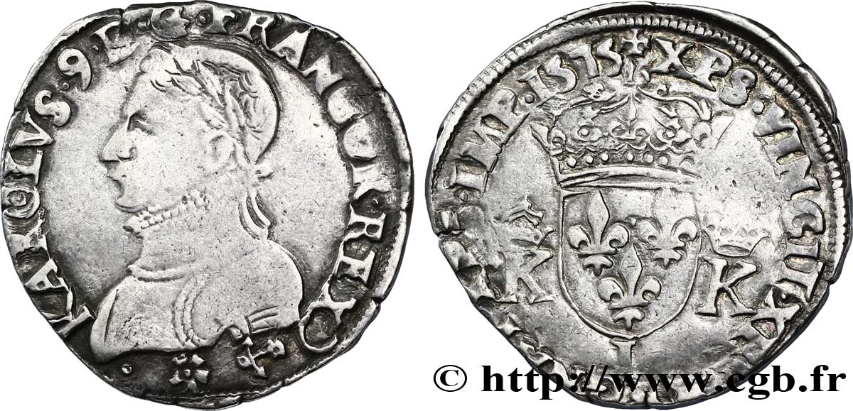HENRI III. MONNAYAGE AU NOM DE CHARLES IX Teston, 4e type 1575 Bayonne TTB