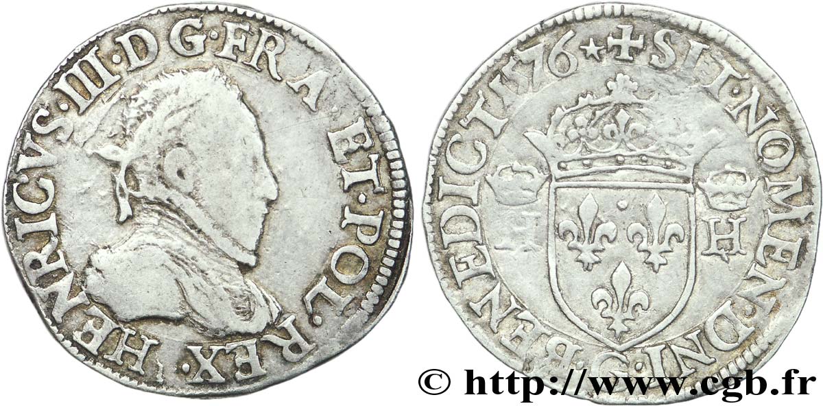 HENRI III Demi-teston, 3e type, col gaufré 1576 Poitiers TTB/TTB+