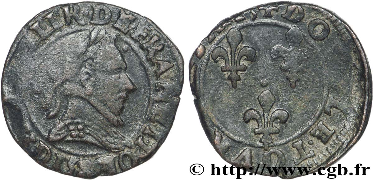 HENRI III Double tournois, 2e type 1589 Lyon TTB