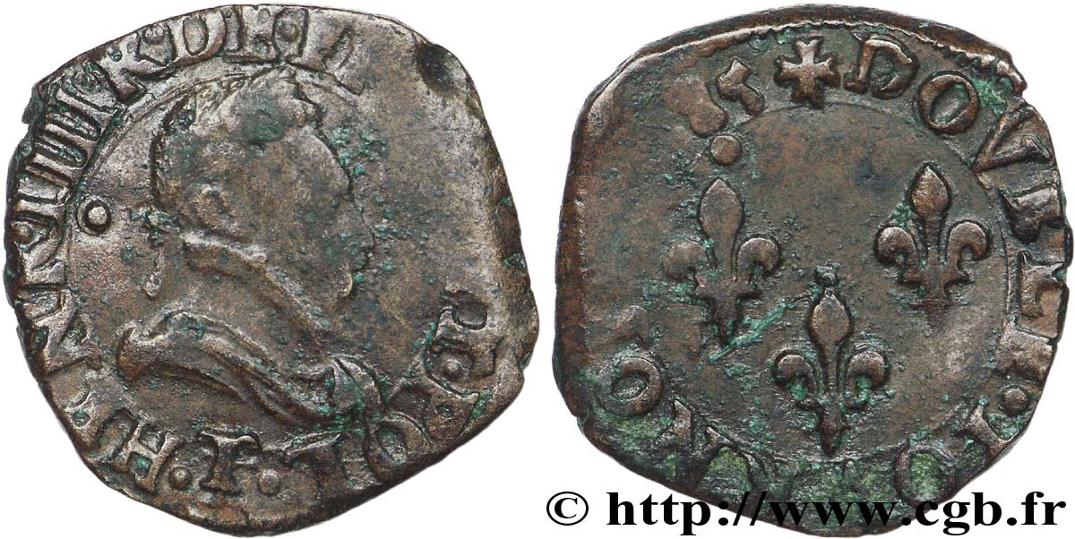 HENRI III Double tournois, 1er type de Nantes 1585 Nantes TTB