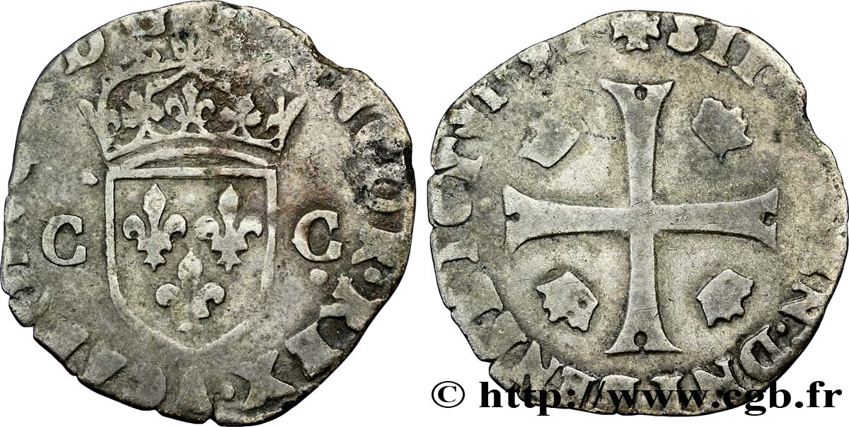 CHARLES X, CARDINAL DE BOURBON Douzain aux deux C, 1er type 1591 Paris TB+