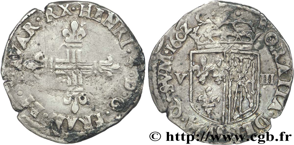 HENRI IV LE GRAND Huitième d écu de Navarre 1602 Saint-Palais TTB