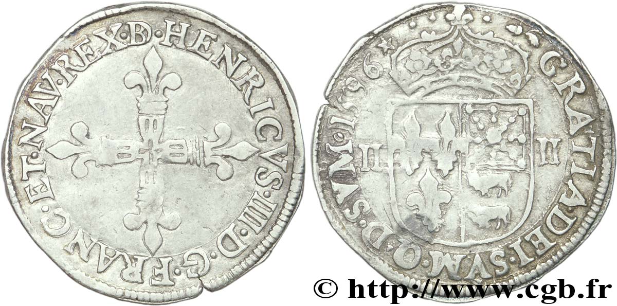 HENRI IV LE GRAND Quart d&nbsp;écu de Béarn 1596 Pau TTB