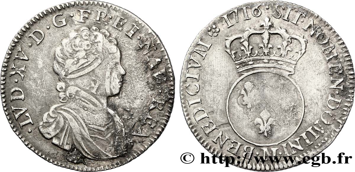 LOUIS XV &nbsp;THE WELL-BELOVED&nbsp; Quart d&nbsp;écu dit “vertugadin” 1716 Toulouse VF