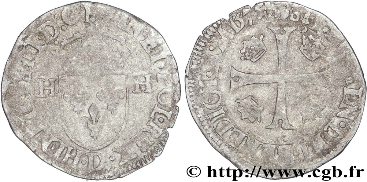HENRI III Douzain aux deux H, 1er type 1575 Lyon TB+