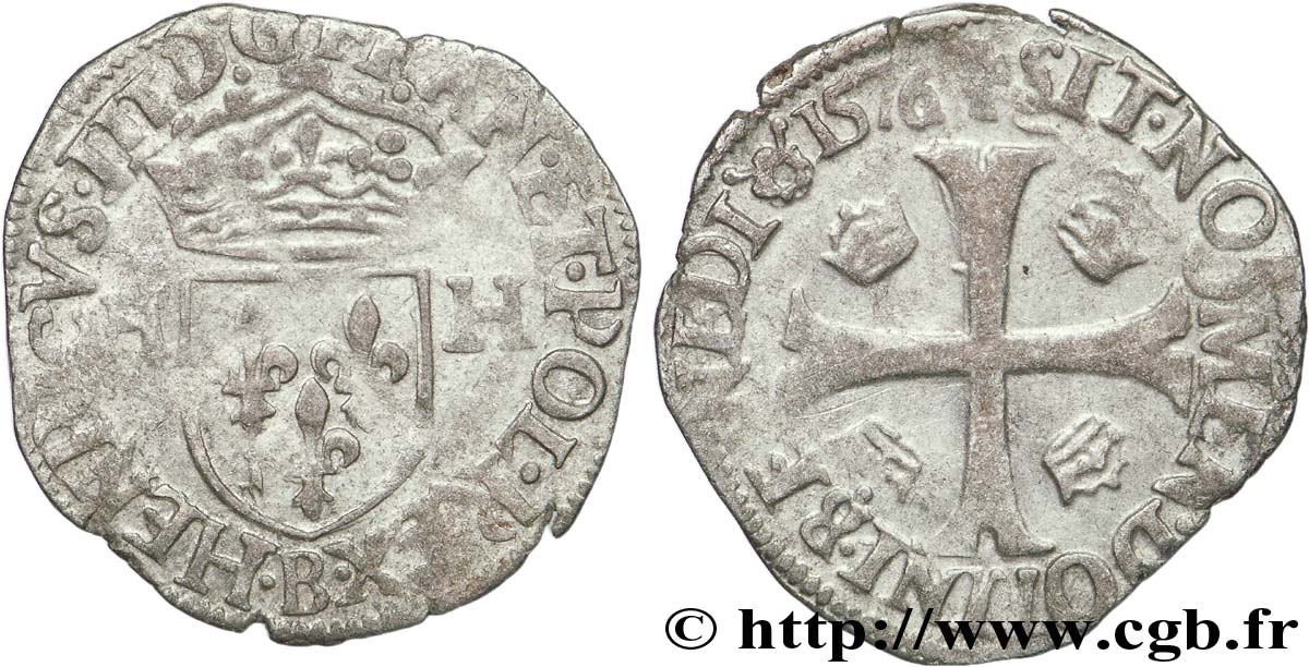 HENRI III Douzain, 1er type 1576 Rouen TB+/TTB