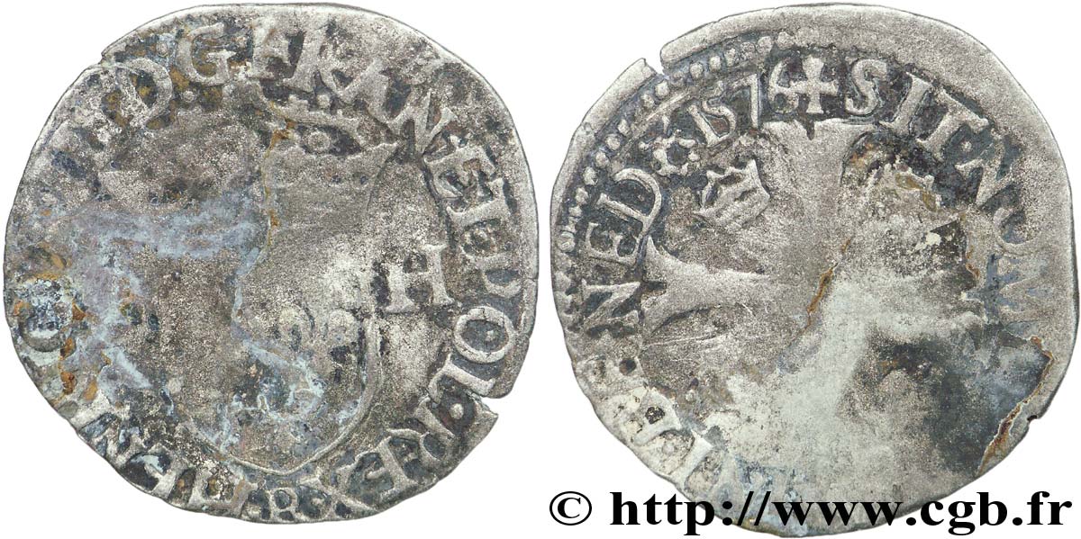 HENRI III Douzain, 1er type 1576 Rouen TB