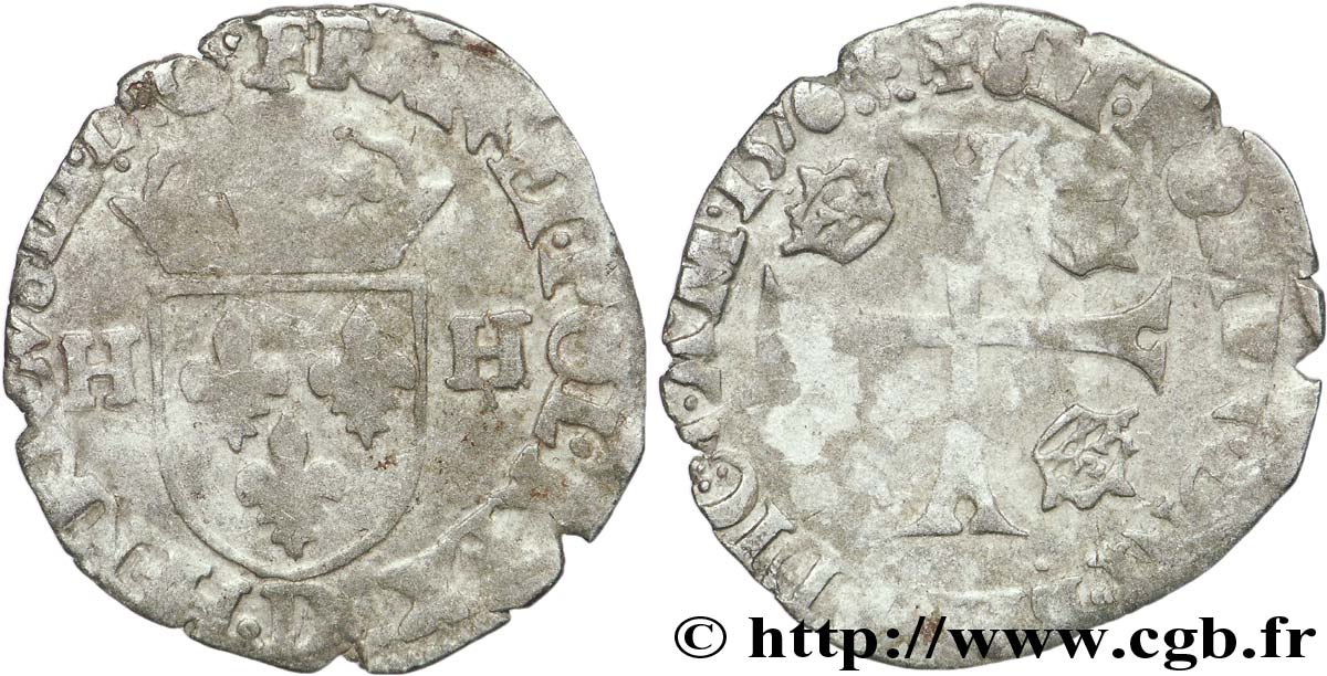 HENRI III Douzain aux deux H, 1er type 1576 Lyon B+