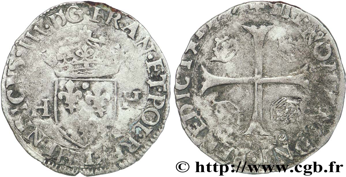 HENRI III Douzain aux deux H, 1er type 1577 Limoges TB/B