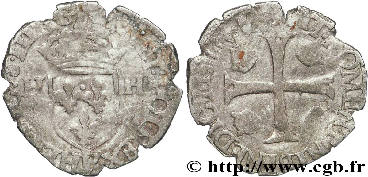 HENRY III Douzain aux deux H, 1er type 1577 Dijon VF