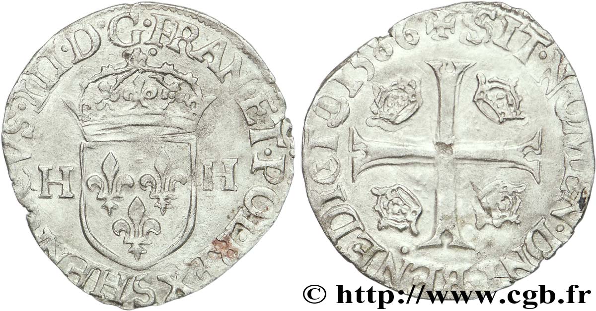 HENRI III Douzain aux deux H, 1er type 1586 Troyes TTB+